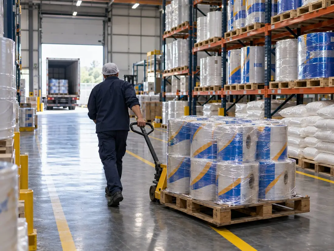 Depósito de bobinas y bolsas en la planta de Plastimil